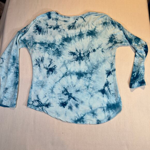 Pink Rose Blue Tye Dye Wavy Hem Long Sleeve Shirt Woman's M Rayon/ Spandex Blend - Picture 3 of 10